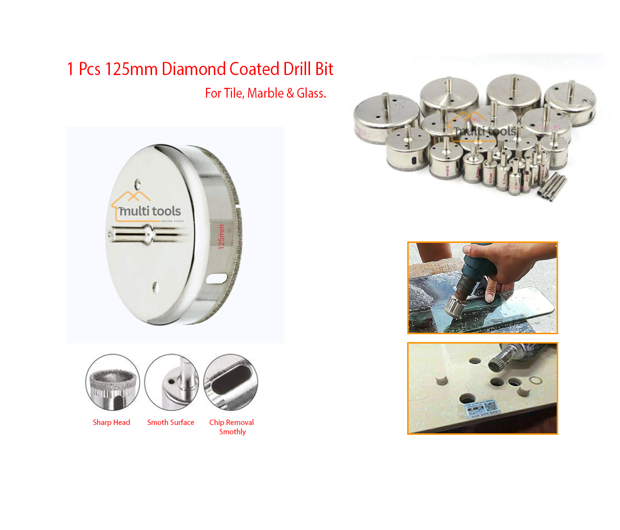 125 mm Diamond Coated Drill Bit Hole Saw Cutter For Glass Tile Ceramic